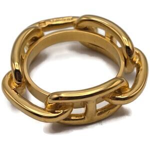 Hermès Chaîne d’Ancre Scarf Ring Vintage Gold Plated Anchor Link Design with Box